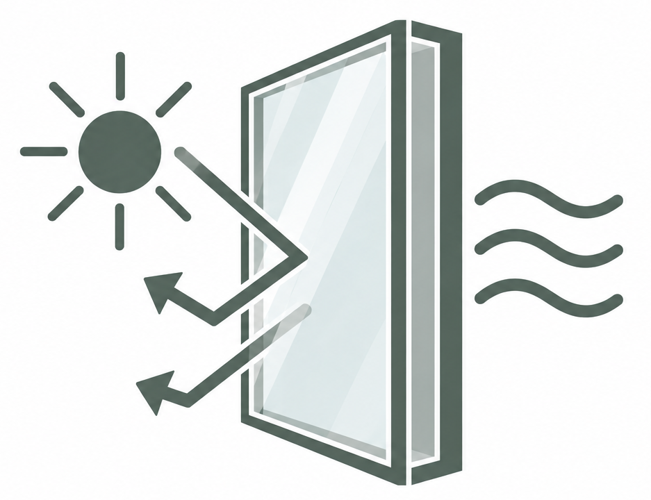Low-E glass reflecting heat from a replacement window